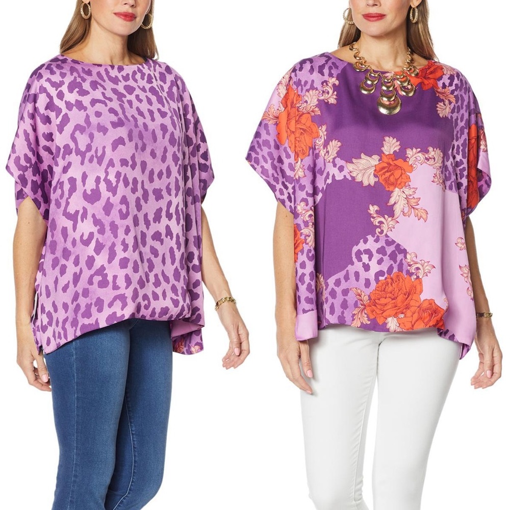IMAN Global Chic Reversible Printed Poncho Top XL